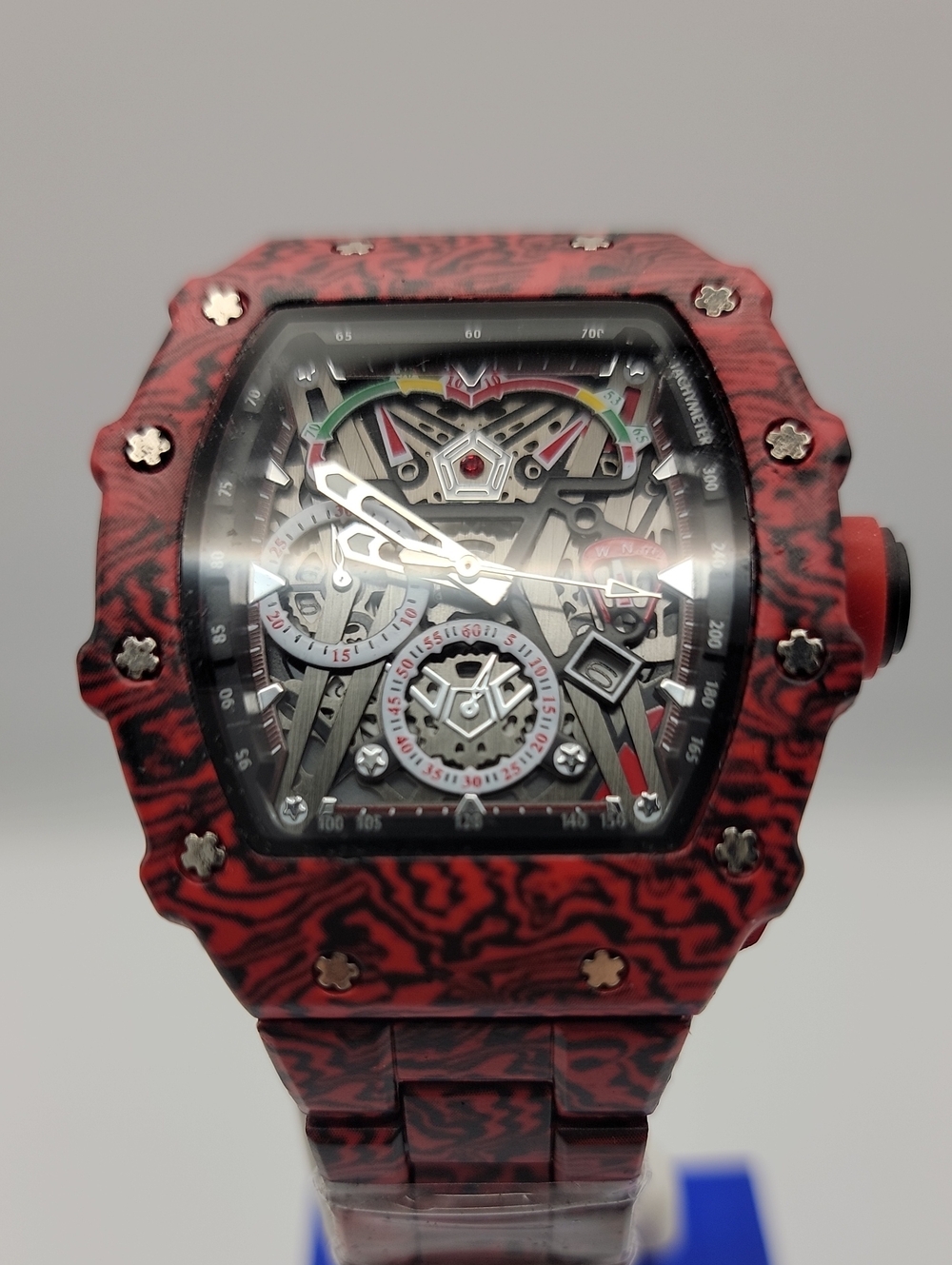 NEW Red Marble Skeleton Dial Aqua Hydro Plated Men's Watch AJ Quality Watches